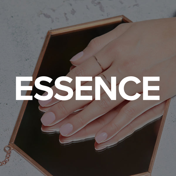 Essence featuring Dashing Diva baby pink MAGIC PRESS press-on gel nails.