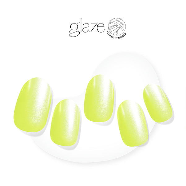 Lime green gel nail strips featuring a shimmery chrome finish