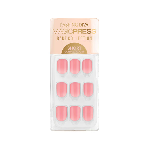 Short length, square shape, glossy finish. Mauve pink press-on gel nails featuring a subtle ombré with a clear base.