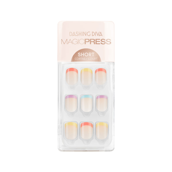 Dashing Diva MAGIC PRESS short, square press on gel nails with color french tips.