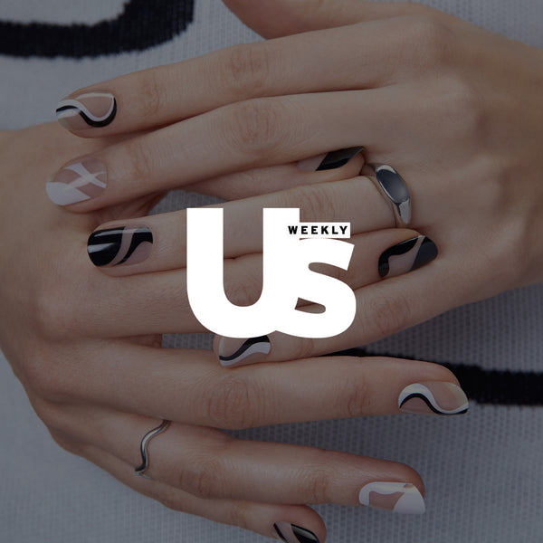 Us Weekly GLAZE It Takes Two black and white abstract wave semi cured gel nail strips.