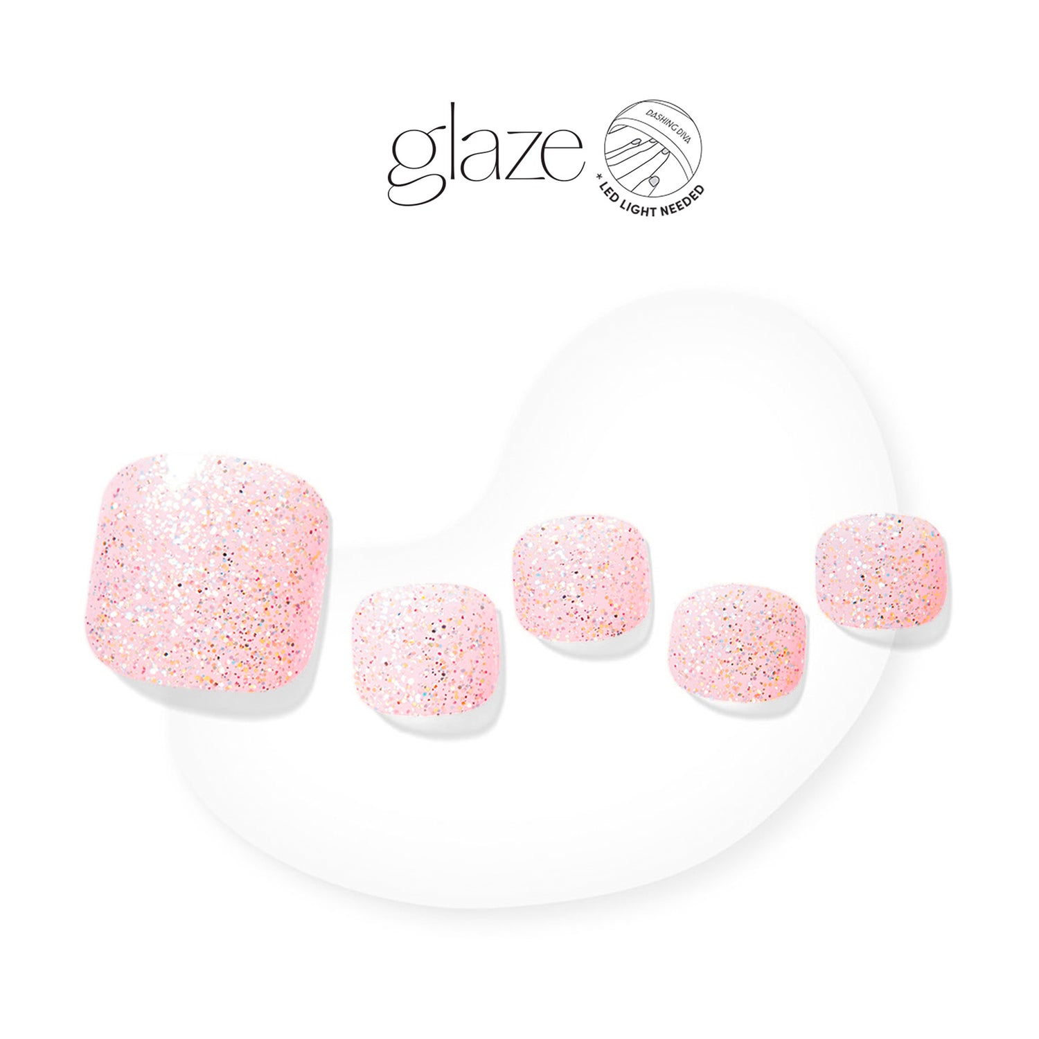 Styled by Jack himself. Semi-cured baby pink gel pedicure strips featuring iridescent glitter with mega volume &amp; maximum shine.