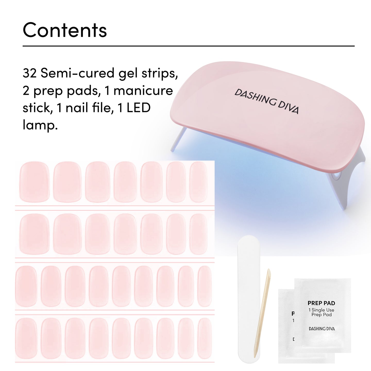 Powder Pink – Starter Kit with Semi-Cured Pink Gel Strips – Dashing Diva