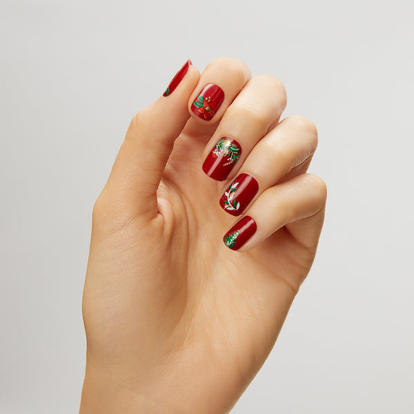Got your nails ready? Premium nail art stickers featuring mistletoes, holly berries, poinsettas, ornaments, garland french tips, and so much more!