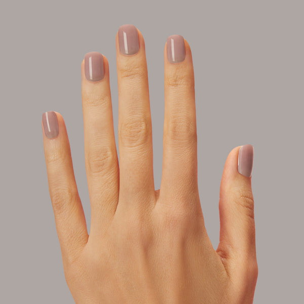  Semi-cured, cool mauve gel nail strips with mega volume & an opaque finish.