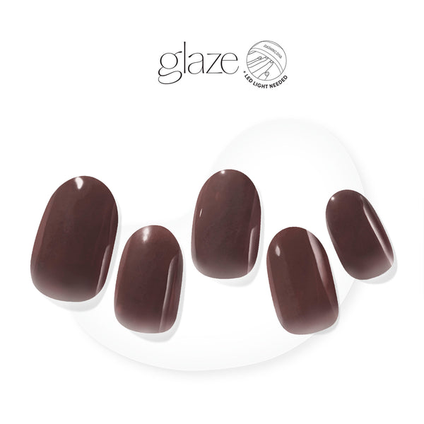 Semi-cured, rich chocolate brown gel nail strips with mega volume & a sheer finish.