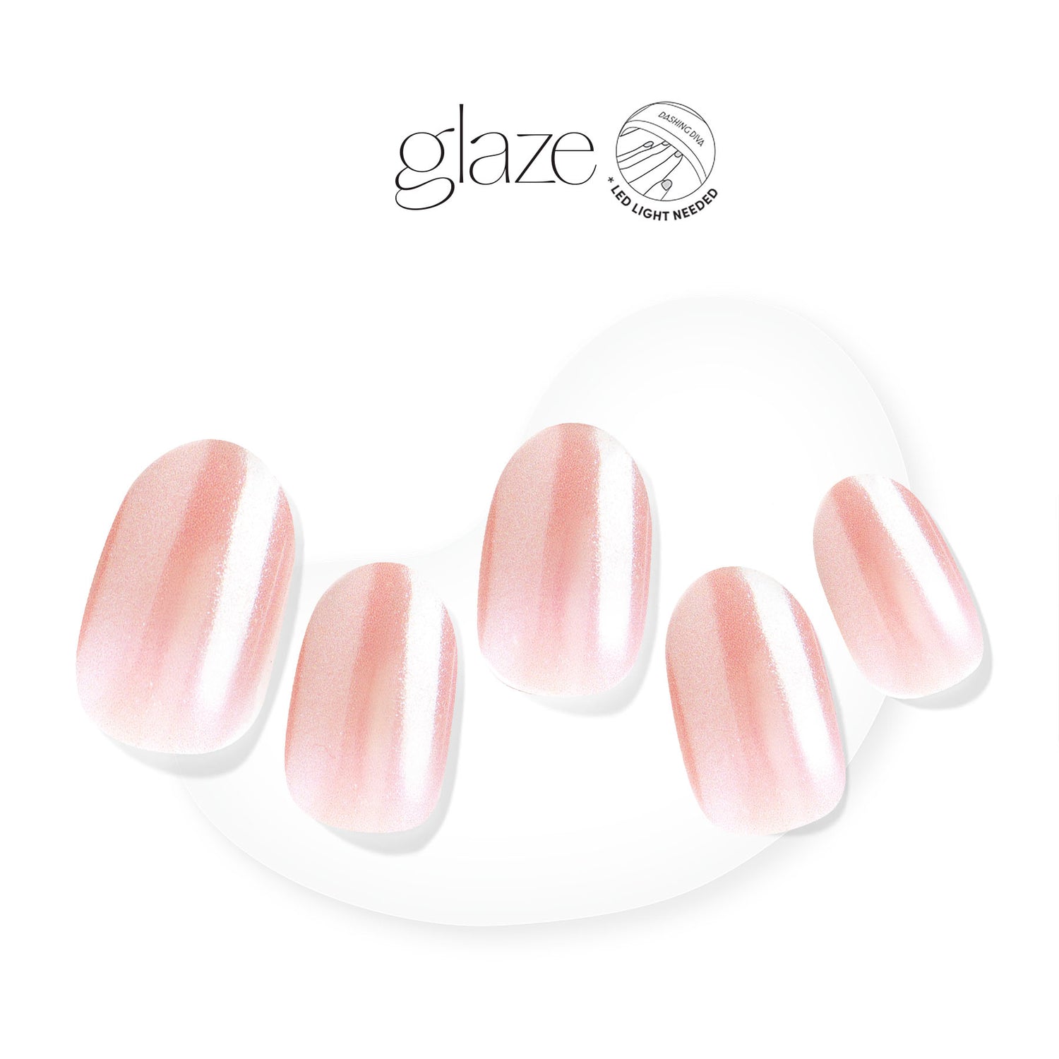 Semi-cured, cool, light pink gel nail strips with mega volume & a shimmery chrome finish.