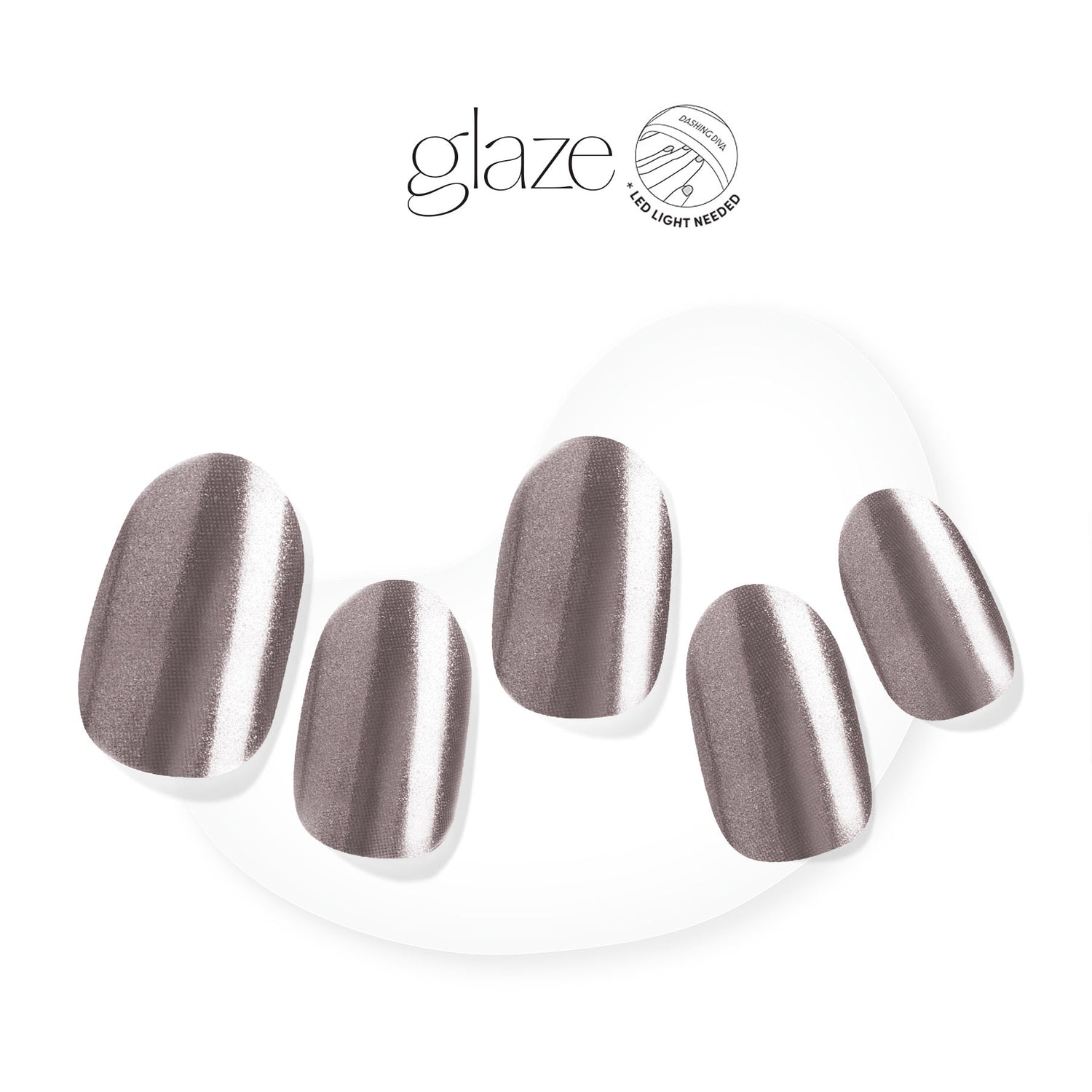 Semi-cured, ultra dark brown gel nail strips with mega volume & a shimmery chrome finish.