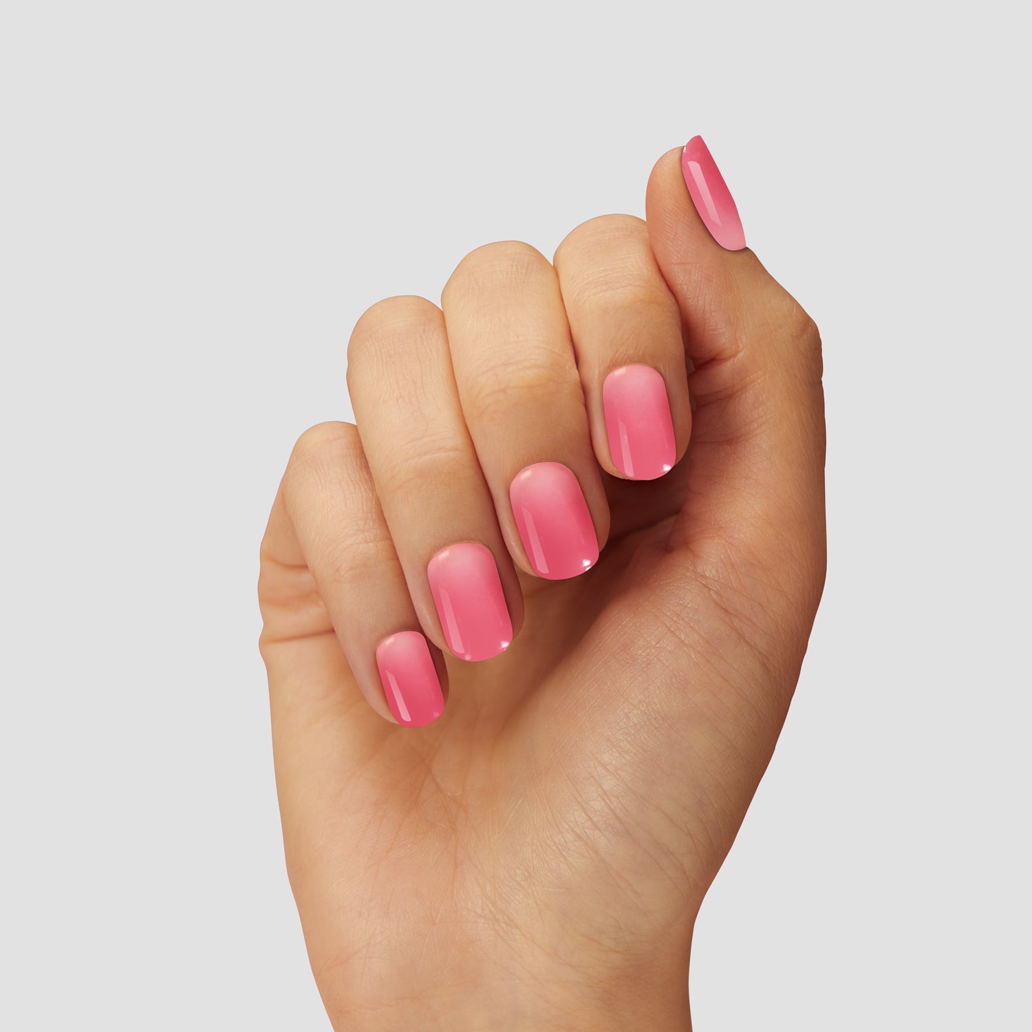 Semi-cured deep rosy pink gel nail strips with mega volume & maximum shine.
