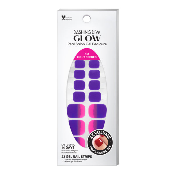 Hot pink & purple ombré gel pedicure strips with a double gel formula for an ultra-smooth finish.