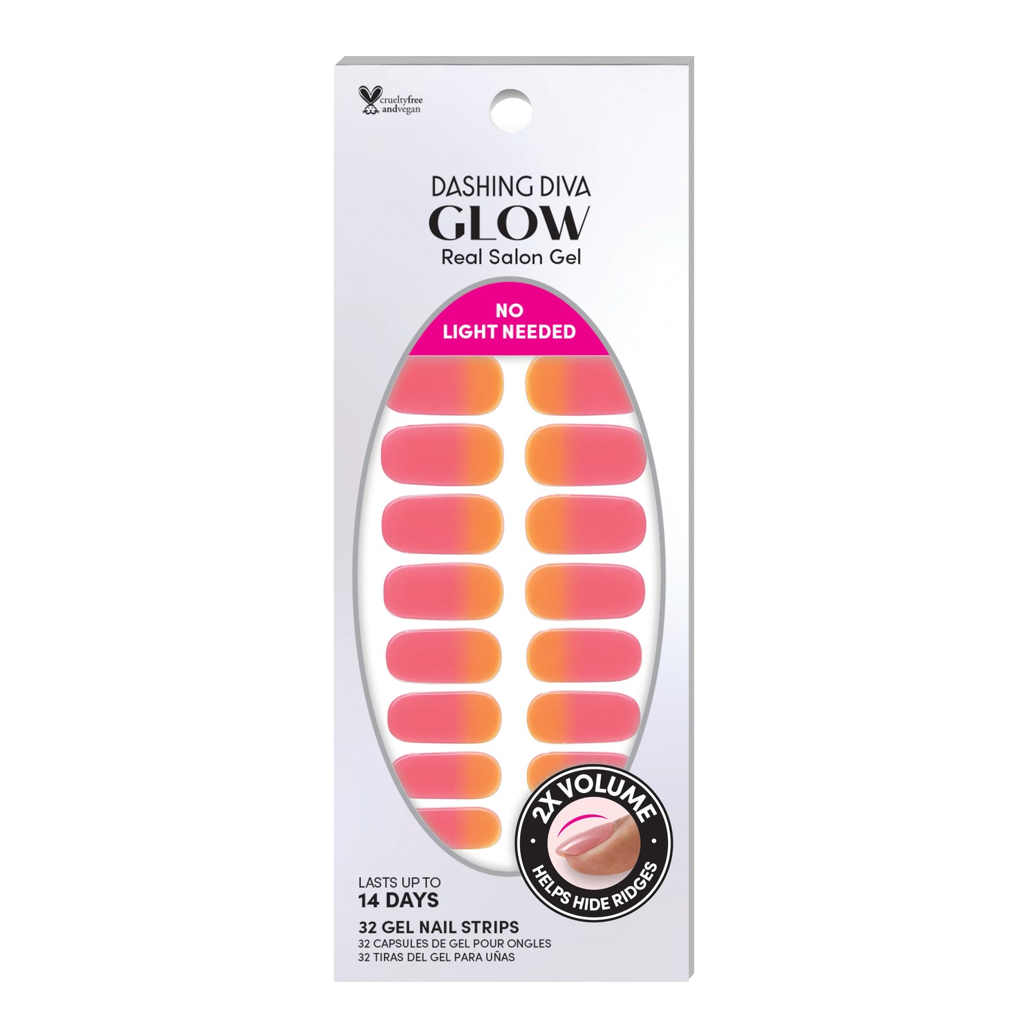 Pink & orange ombré gel nail strips with a double gel formula for an ultra-smooth finish.