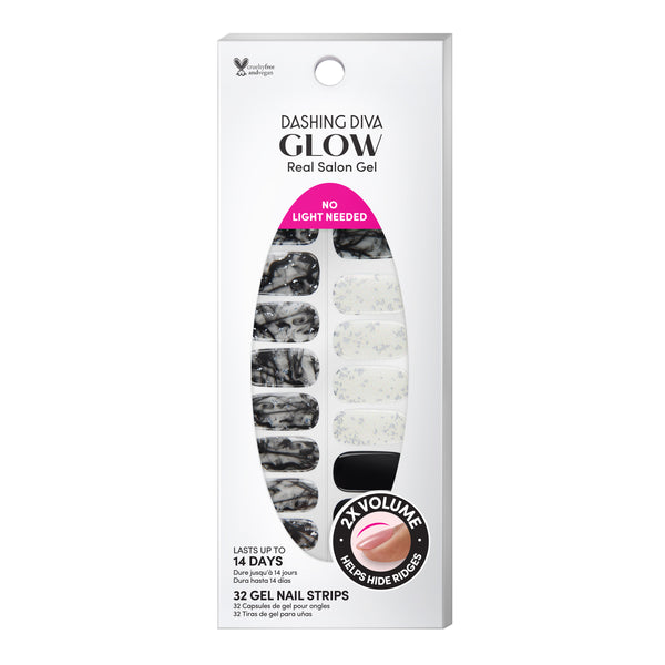  Sheer black, solid black, and clear gel nail strips featuring smokey accents and silver foil with a double gel formula for an ultra-smooth finish.