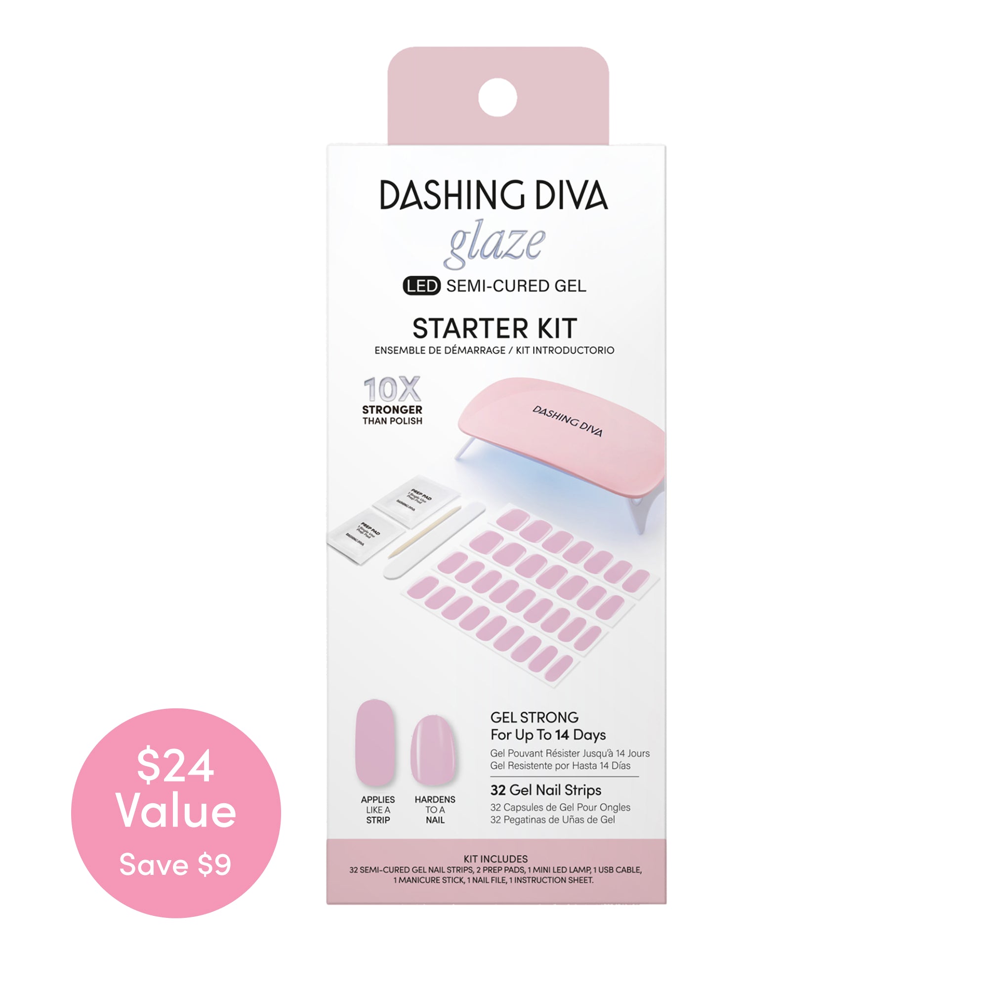 Powder Pink – Starter Kit with Semi-Cured Pink Gel Strips – Dashing Diva