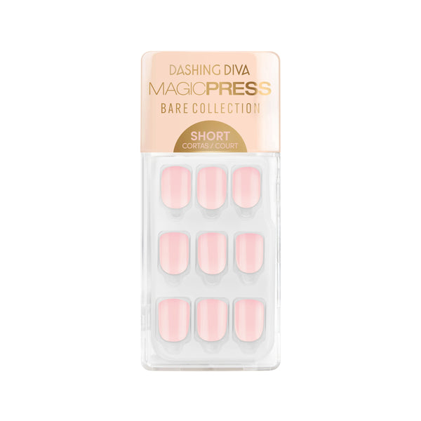 Short length, square shape, glossy finish. Dusty pink press-on gel nails featuring a subtle ombré with a clear base.