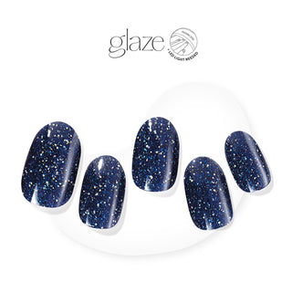 Dashing Diva GLAZE deep navy glitter finish semi cured gel nail strips.