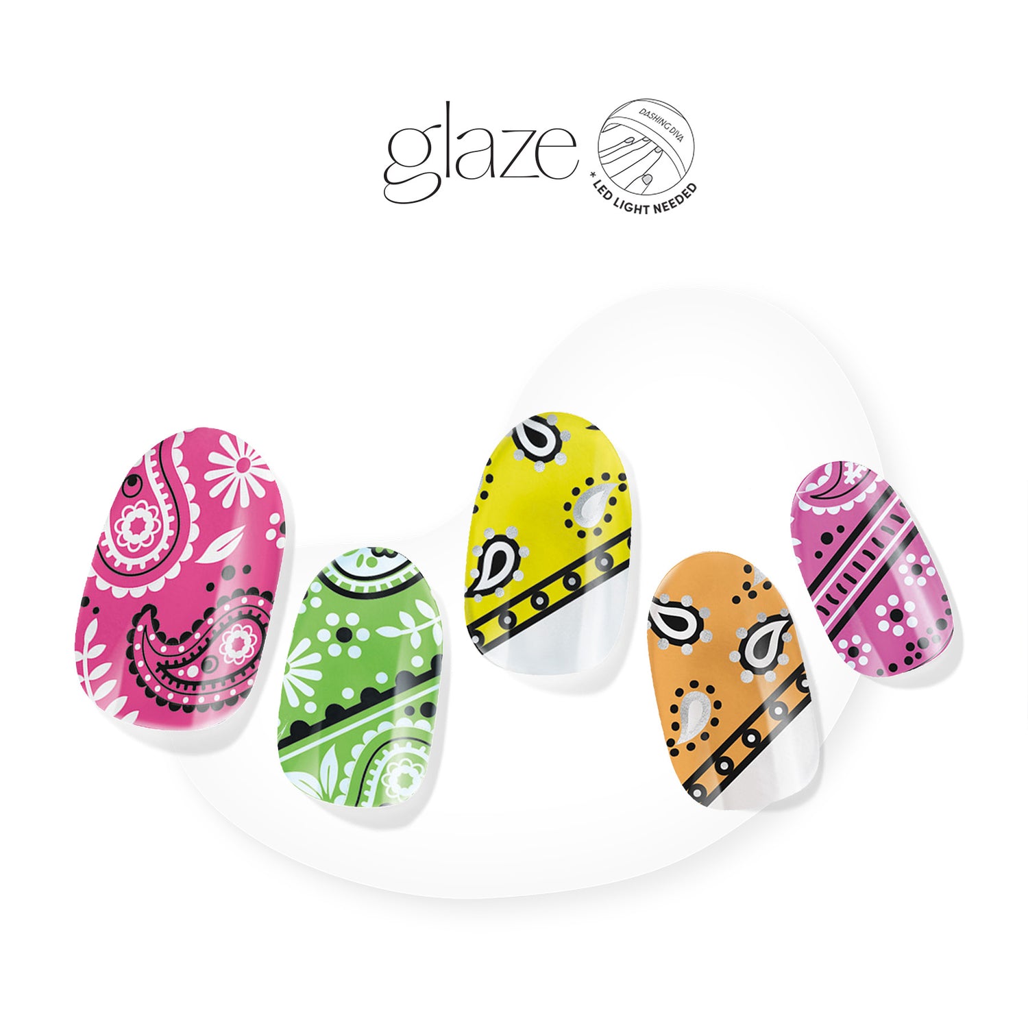 Dashing Diva GLAZE trendy Summer bandana print semi cured gel nail strips.