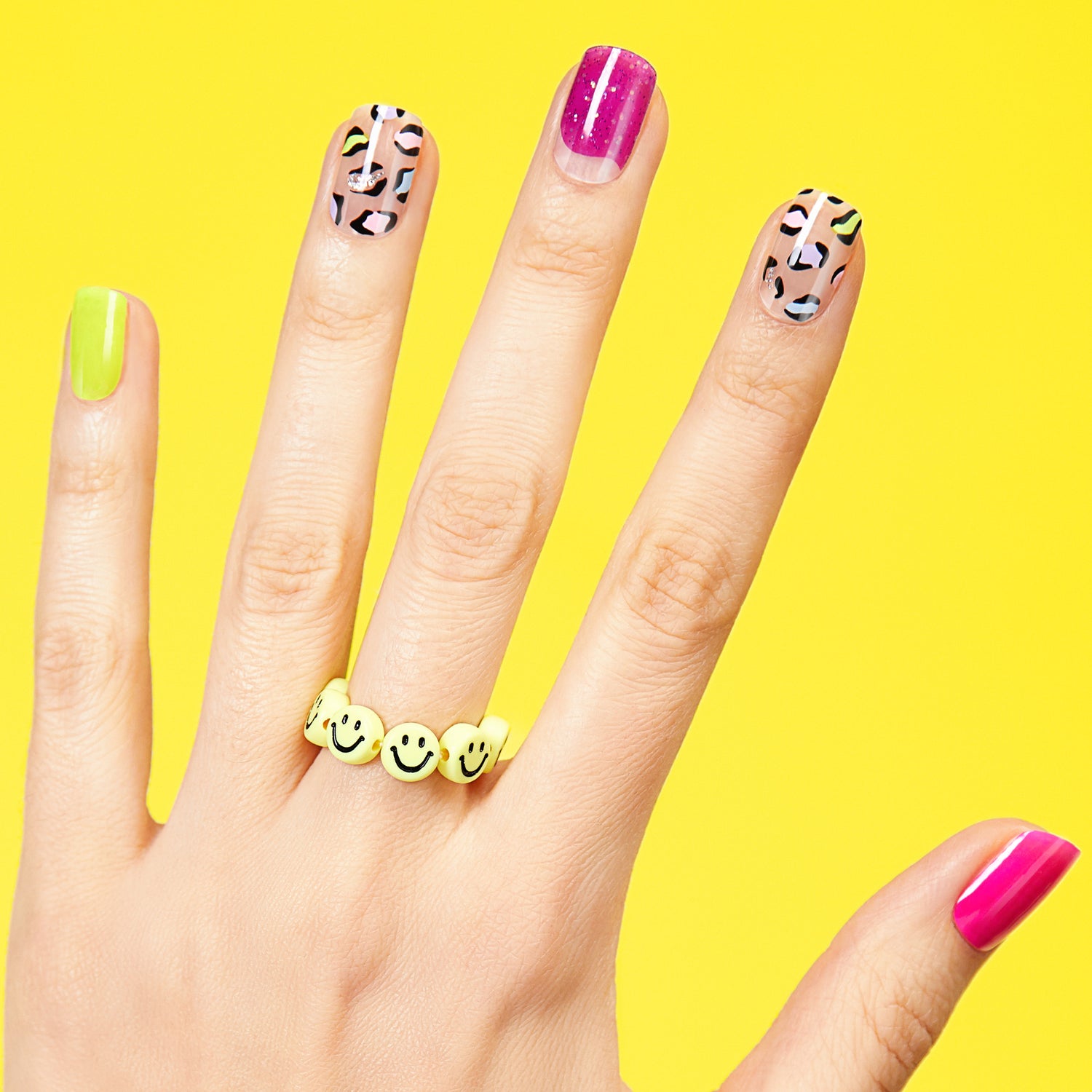Neon yellow and hot pink gel nail strips