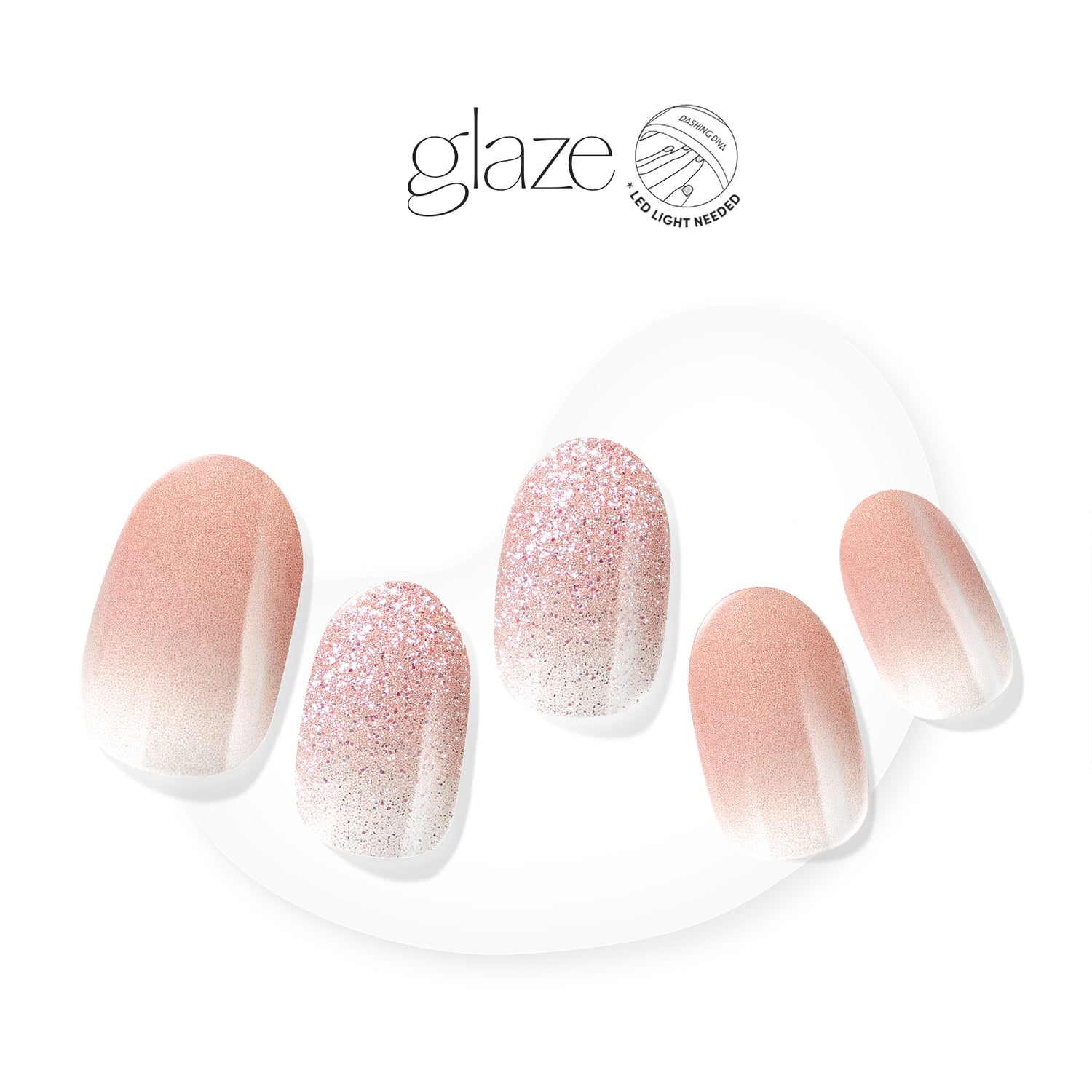 Semi-cured nude ombré gel nail strips featuring iridescent velvet glitter with mega volume and maximum shine.