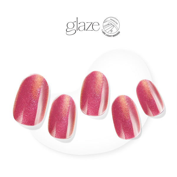 Dashing Diva GLAZE iridescent pink shimmery semi-cured gel nail strips.