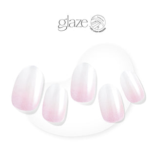 Semi-cured pink to white ombre French gel nail strips featuring a shimmery chrome finish with mega volume & maximum shine.