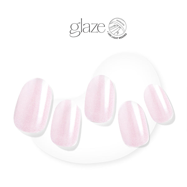 Semi-cured soft pink gel nail strips featuring a shimmery chrome finish with mega volume & maximum shine.