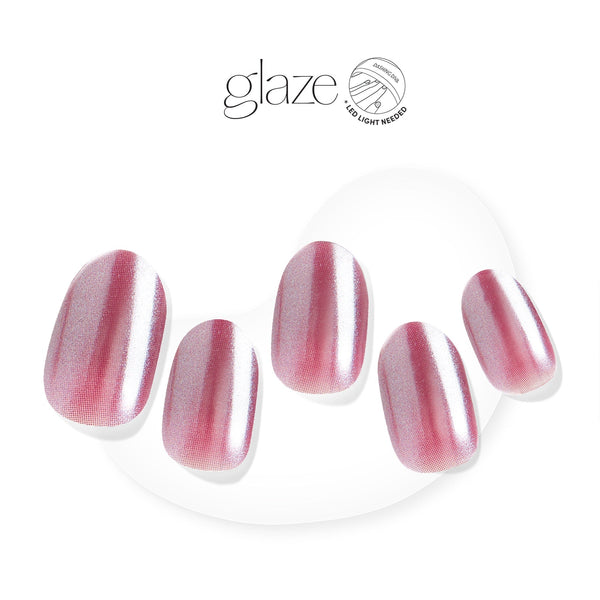 Semi-cured, soft plum, ombré gel nail strips featuring a shimmery chrome finish with mega volume & maximum shine.