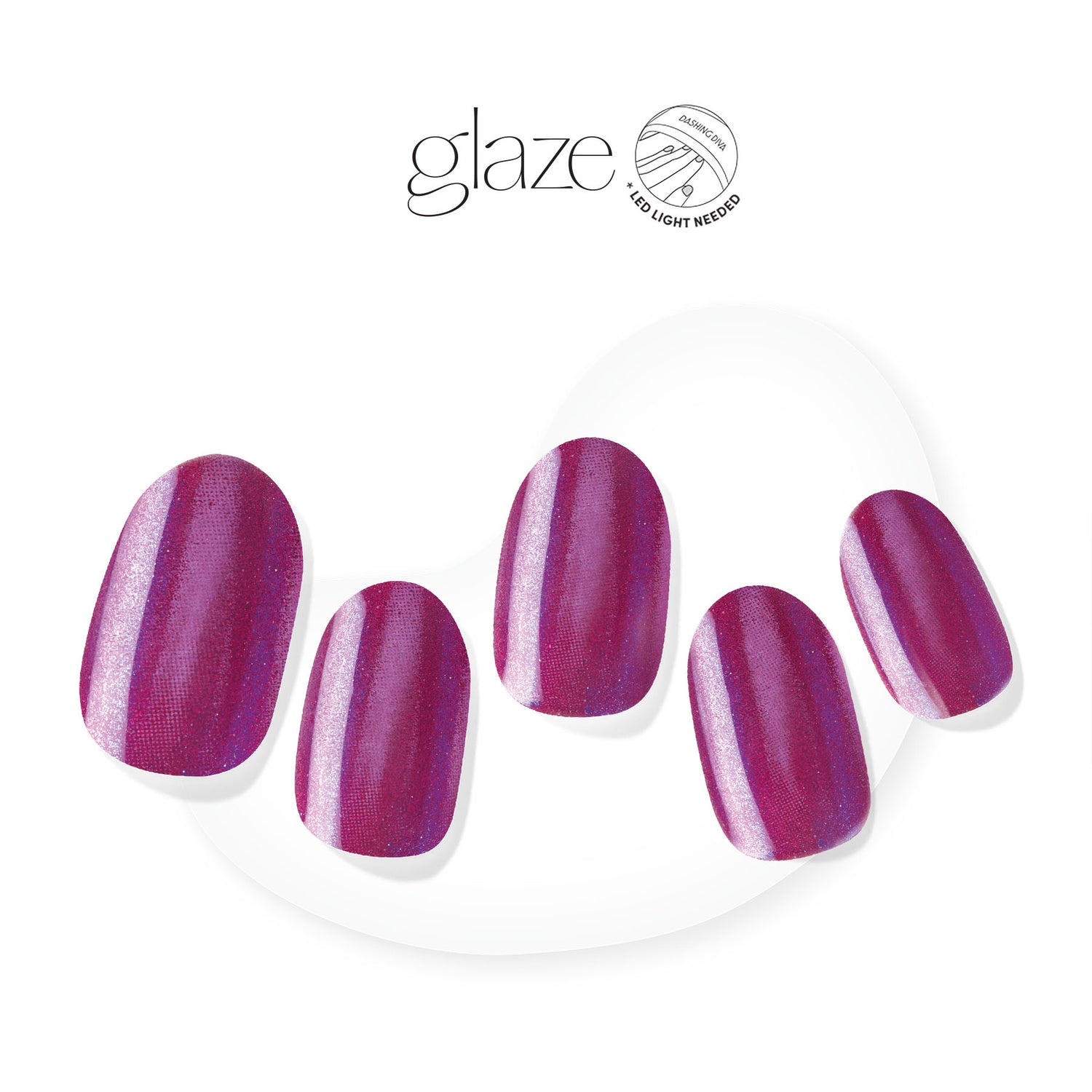 Semi-cured mulberry metallic chrome gel nail strips with mega volume & maximum shine.