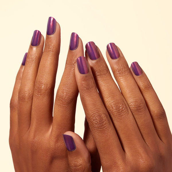  Semi-cured purple metallic chrome gel nail strips with mega volume & maximum shine.