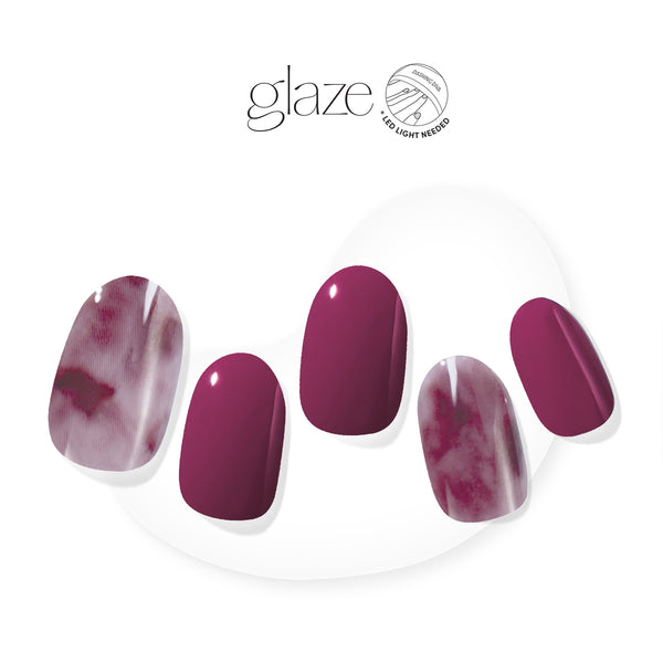 Dashing Diva GLAZE deep burgundy Fall semi cured gel nail strips with smoky accents.