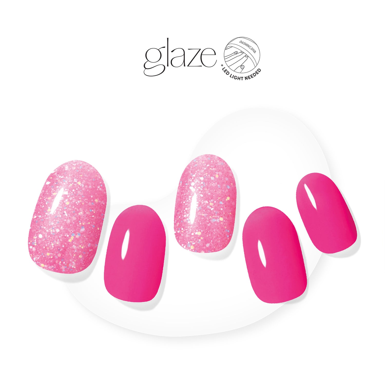 Dashing Diva GLAZE bright magenta Summer semi cured gel nail strips with glitter accents.