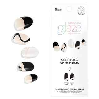 Dashing Diva GLAZE abstract black and white French tip semi cured gel nail strips