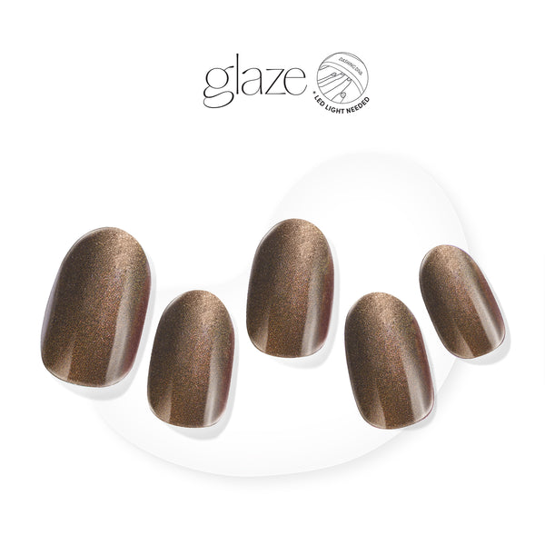 Dashing Diva GLAZE Fall shimmery brown semi-cured gel nail strips.