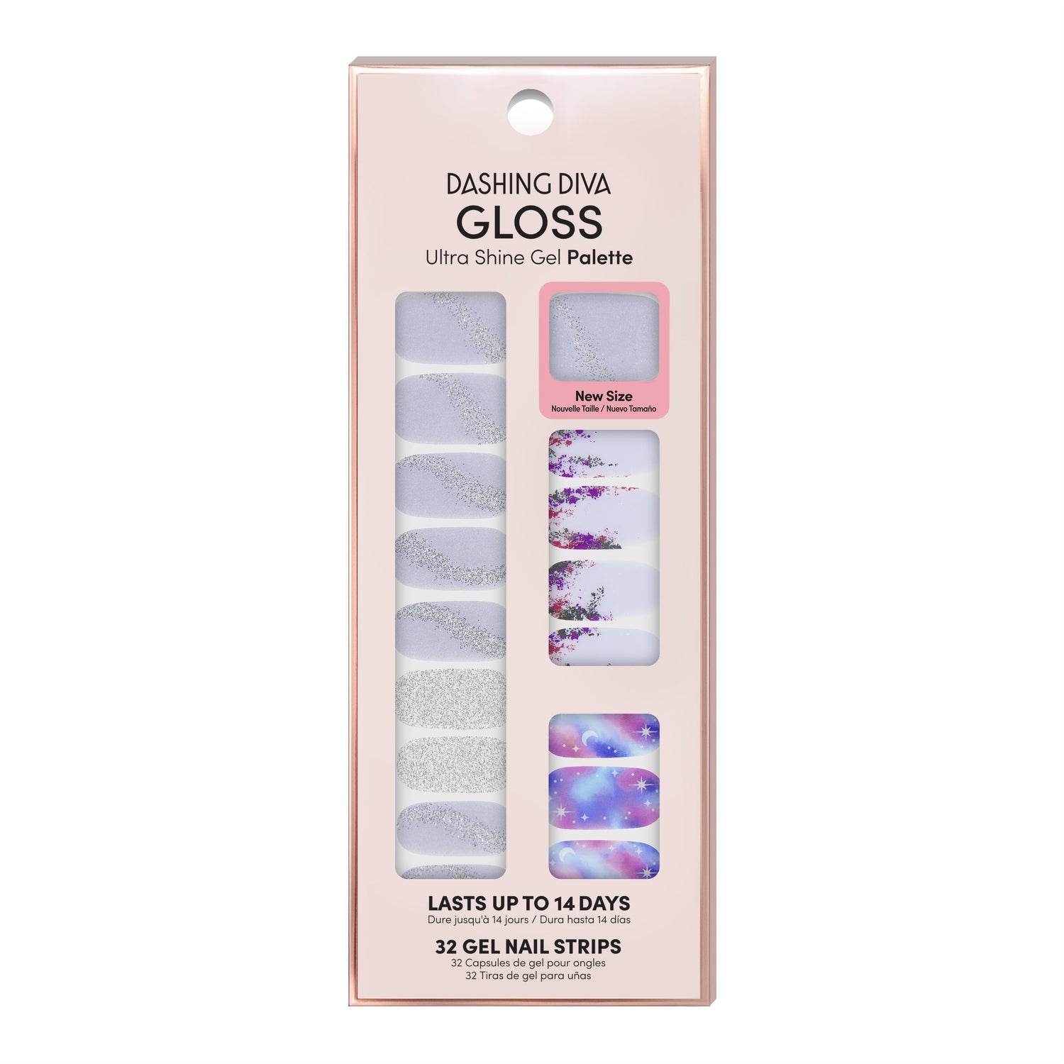 Dashing Diva GLOSS purple and silver glitter galaxy gel nail strips.