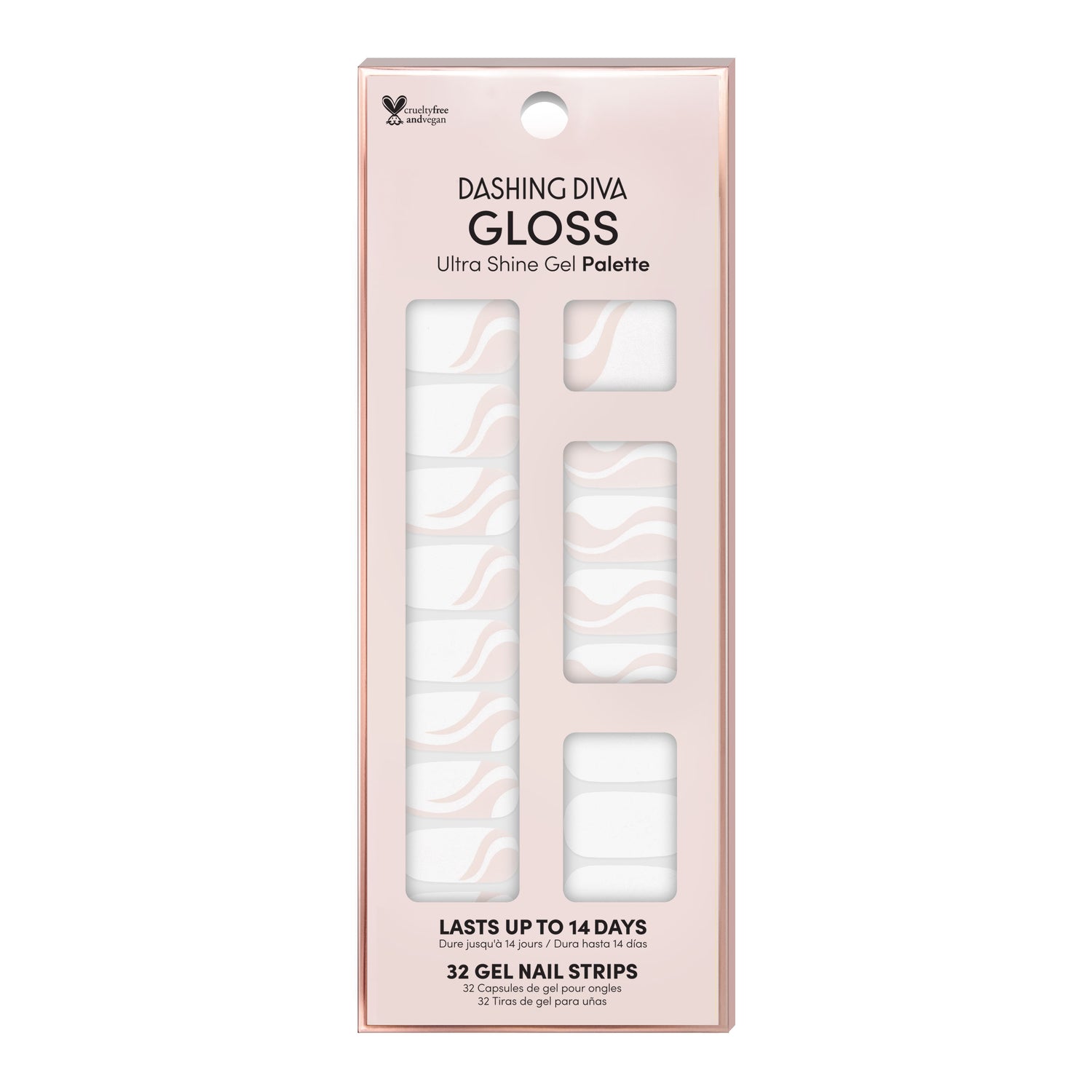 Peachy nude and white gel nail strips featuring wavy abstract color blocking with a glossy, high-shine finish.