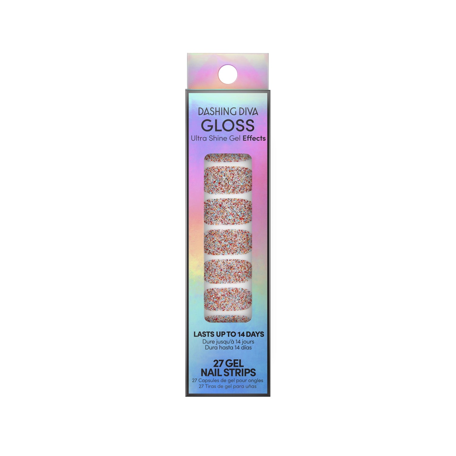 Dashing Diva GLOSS Effects Holiday multicolor glitter gel nail strips.