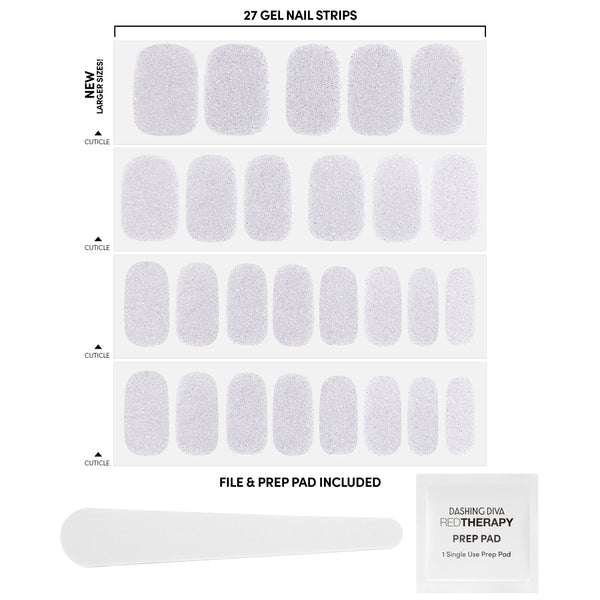 nail sizing chart, nail file and red therapy prep pad
