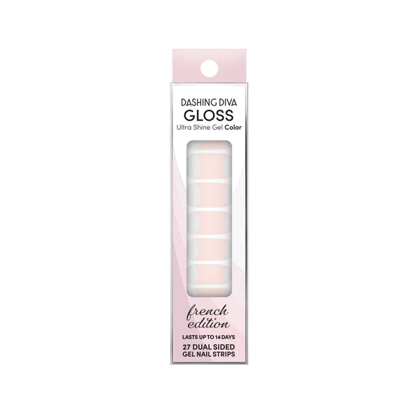 Dashing Diva GLOSS Color baby pink classic french tip gel nail strips.