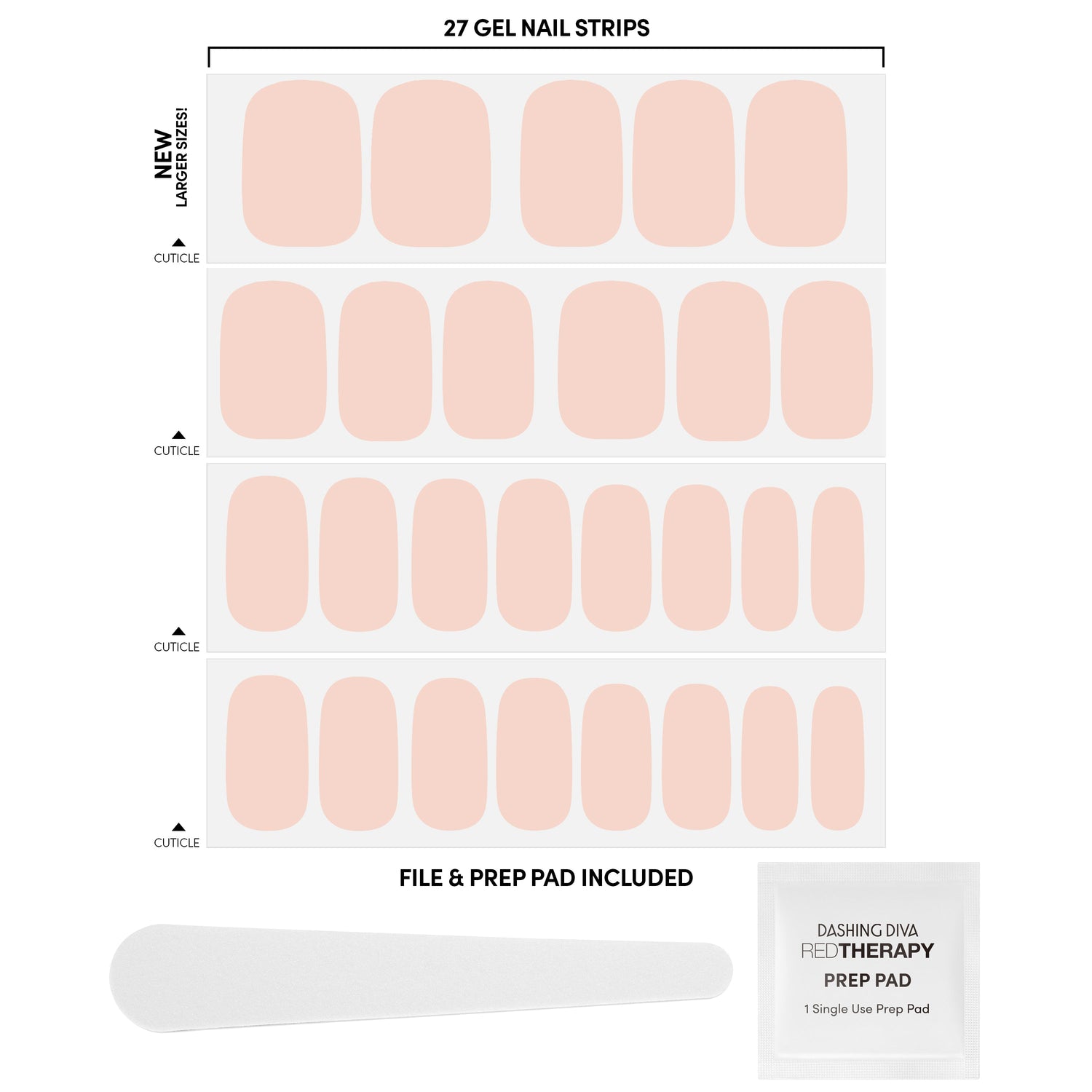SIZING CHART, RED THERAPY PREP PAD INCLUDED, NAIL FILE,  