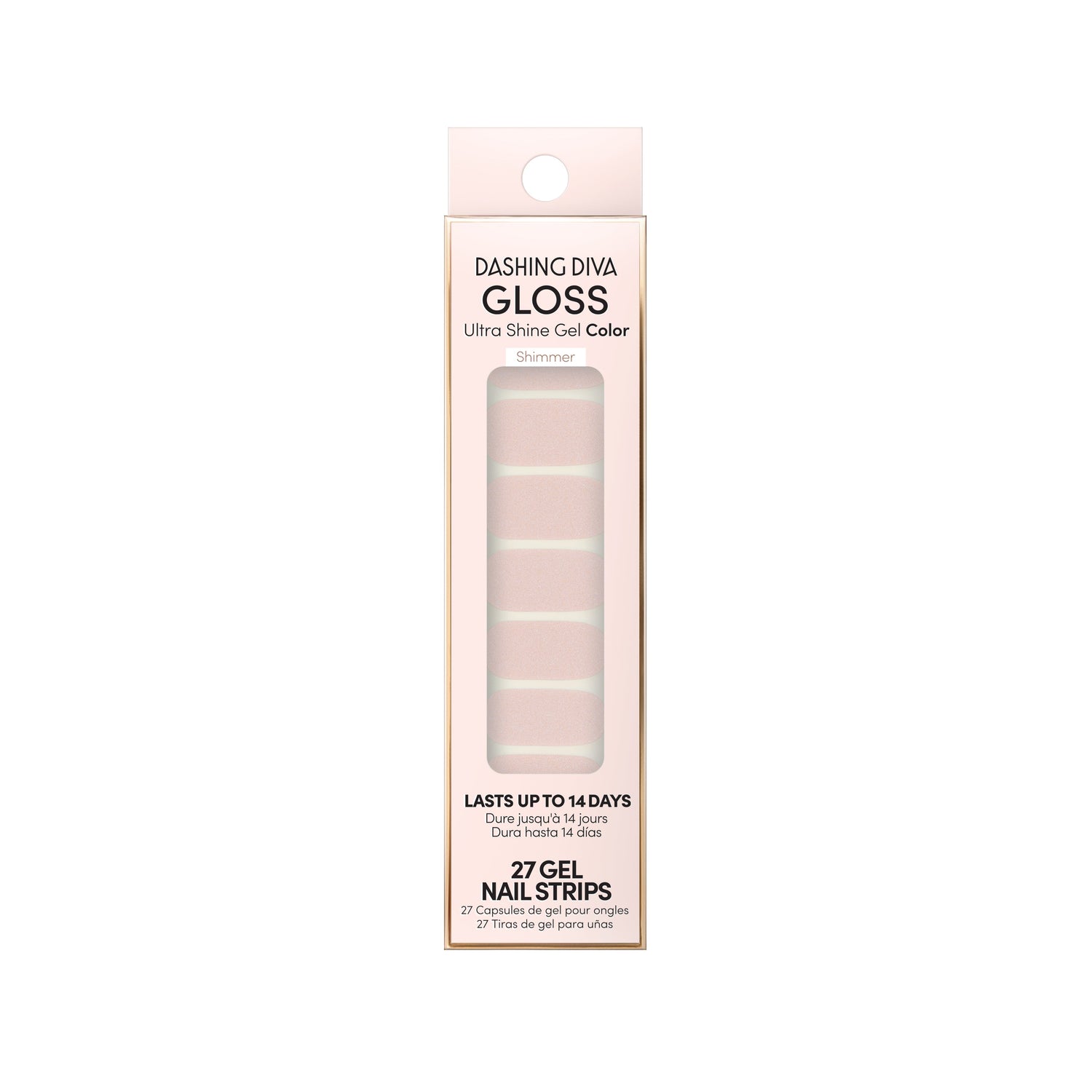 Dashing Diva GLOSS Color classic baby pink shimmer finish gel nail strips.