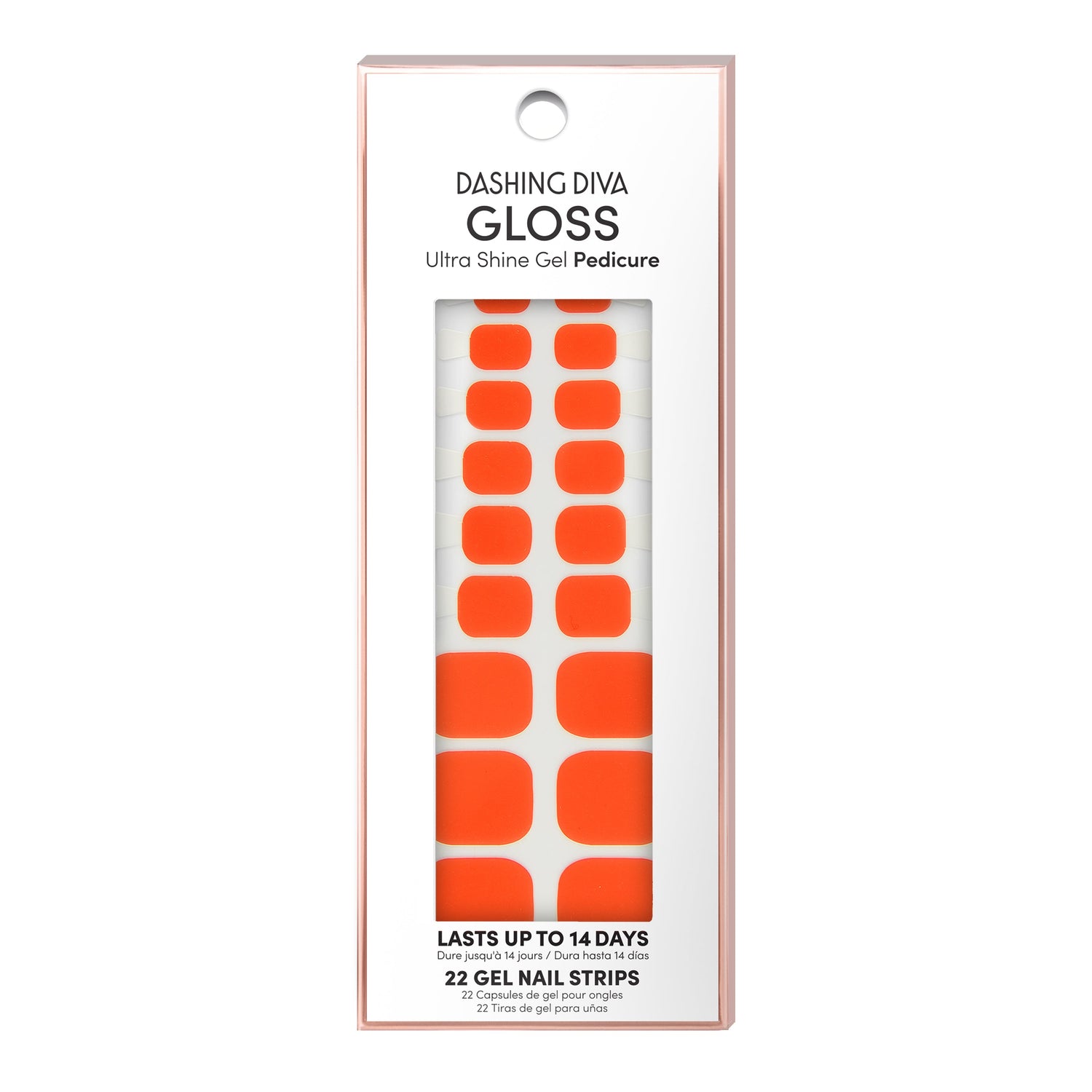 Dashing Diva GLOSS Pedicure bright orange gel nail strips.