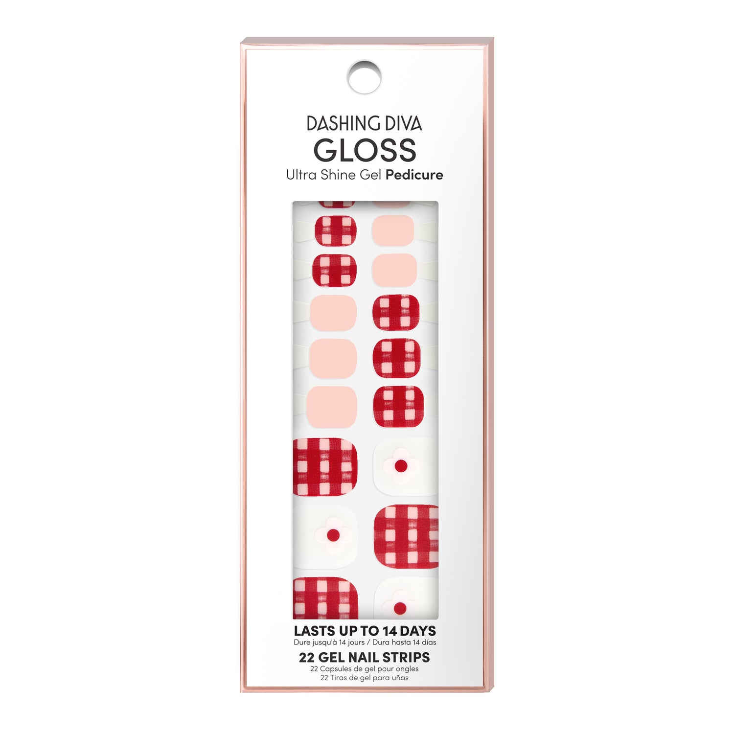 Dashing Diva GLOSS Pedicure pink and red checkered gel pedicure strips.