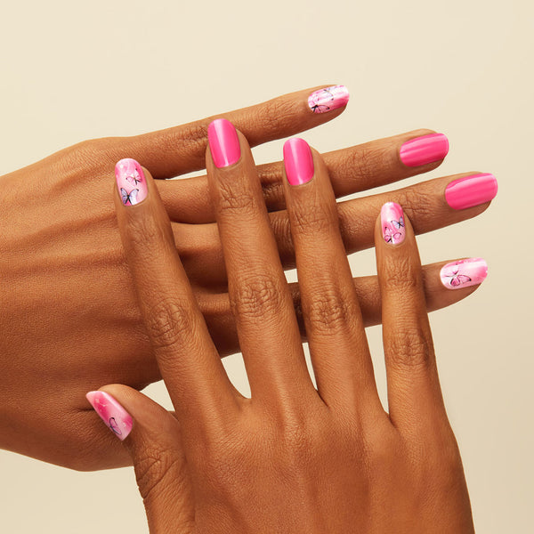 These butterflies may cause chaos! Magenta pink gel nail strips featuring fluttering butterflies 