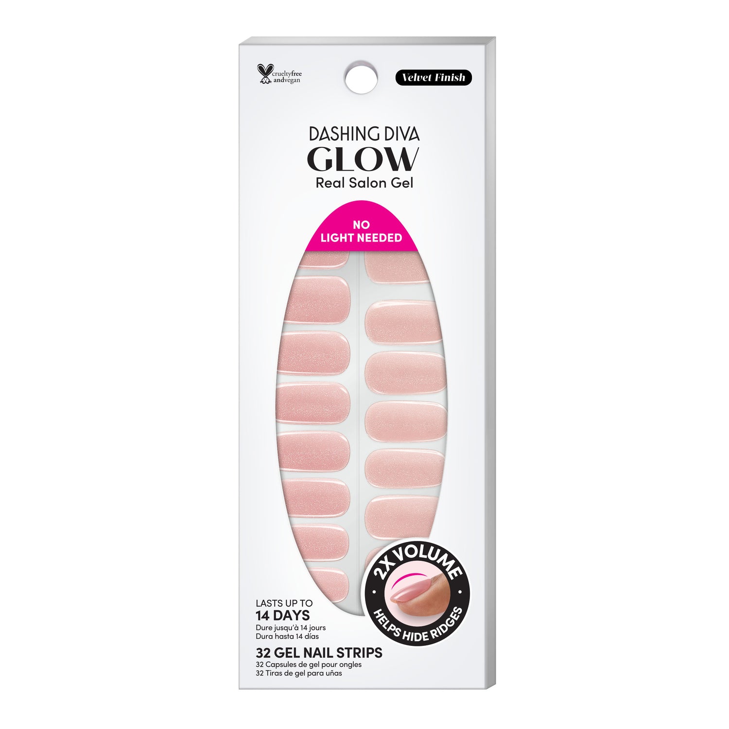  Nude pink gel nail strips featuring velvet shimmer with a double gel formula for an ultra-smooth finish.