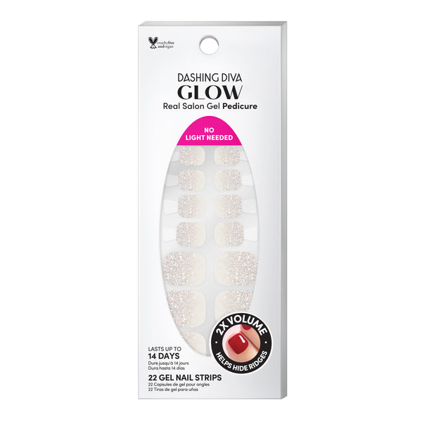 White gel pedicure strips featuring ombre silver glitter with a double gel formula for an ultra smooth finish!
