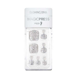 Dashing Diva MAGIC PRESS Pedicure chunky silver glitter press on gel pedi.