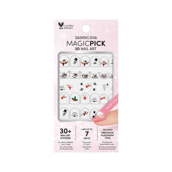 Dashing Diva Magic Pick holiday snowman premium nail art stickers.