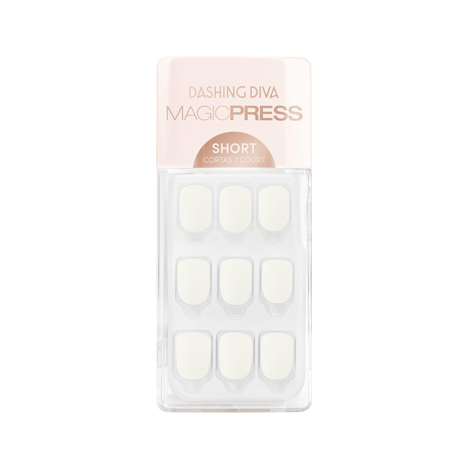 Dashing Diva MAGIC PRESS short, square white press on gel nails in matte finish.