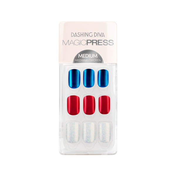 Dashing Diva Magic Press red white and blue 4th of july press on false nails