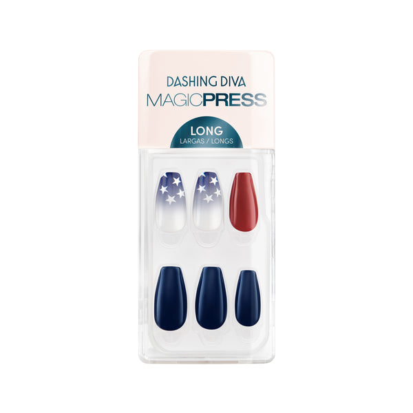 Dashing Diva MAGIC PRESS red white and blue ombre star 4th of july press on gel nails