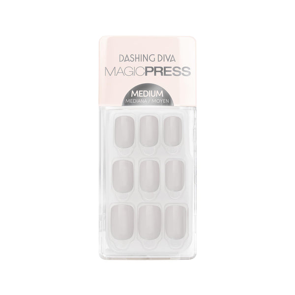 Dashing Diva MAGIC PRESS medium, square, light grey press-on gel nails.